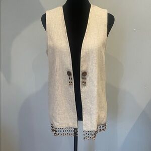 Beige Sleeveless Vest with Beaded Trim size 4 open style